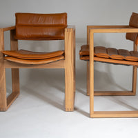 Cubic Pinewood & Leather Armchair by Ate van Apeldoorn for Houtwerk Hattem, 70s. Set of 4