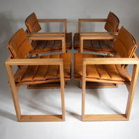 Cubic Pinewood & Leather Armchair by Ate van Apeldoorn for Houtwerk Hattem, 70s. Set of 4