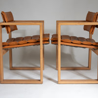 Cubic Pinewood & Leather Armchair by Ate van Apeldoorn for Houtwerk Hattem, 70s. Set of 4