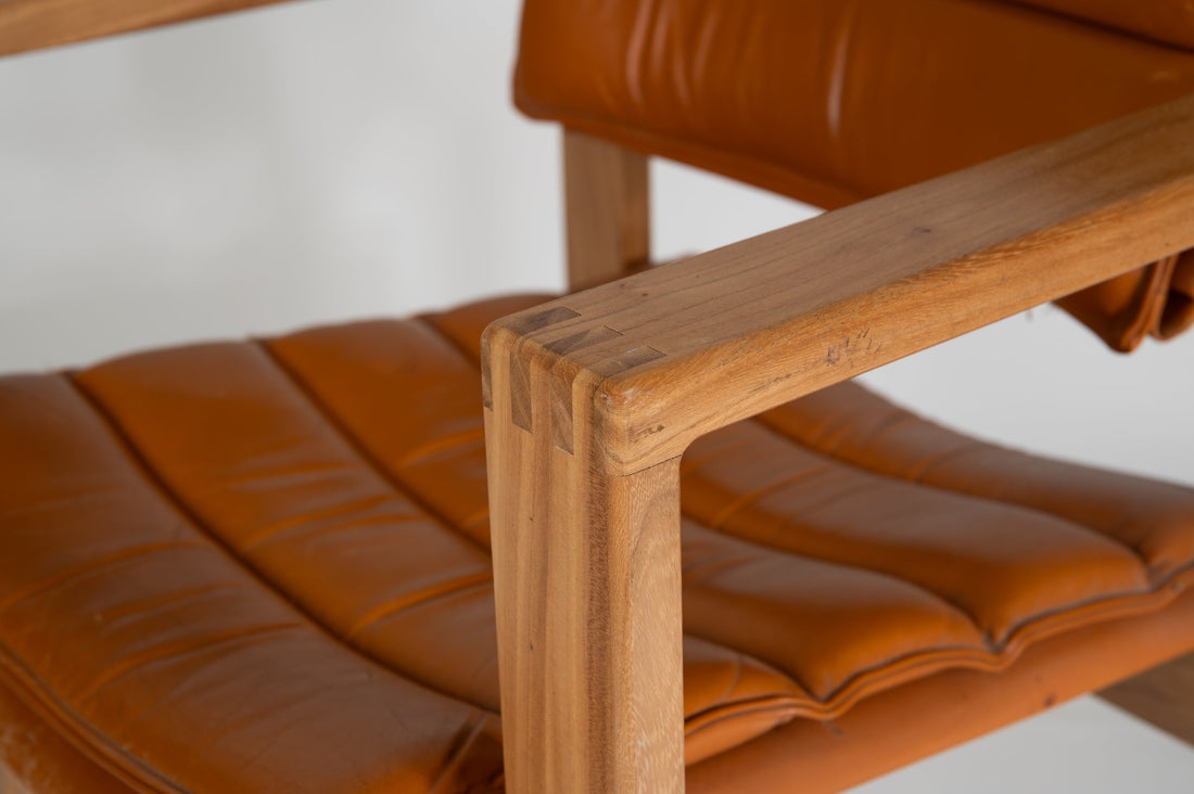 Cubic Pinewood & Leather Armchair by Ate van Apeldoorn for Houtwerk Hattem, 70s. Set of 4 - Collectors - Net.Work