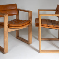 Cubic Pinewood & Leather Armchair by Ate van Apeldoorn for Houtwerk Hattem, 70s. Set of 4