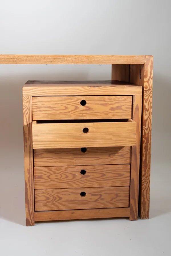 Desk and drawer in pine wood by Ate van Apeldoorn, 60s (set of 2) - COLLECTORS RDAM