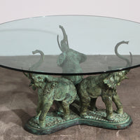 Exquise jaren '70 bronzen olifantentafel met glazen blad
