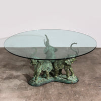 Exquise jaren '70 bronzen olifantentafel met glazen blad