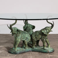 Exquise jaren '70 bronzen olifantentafel met glazen blad