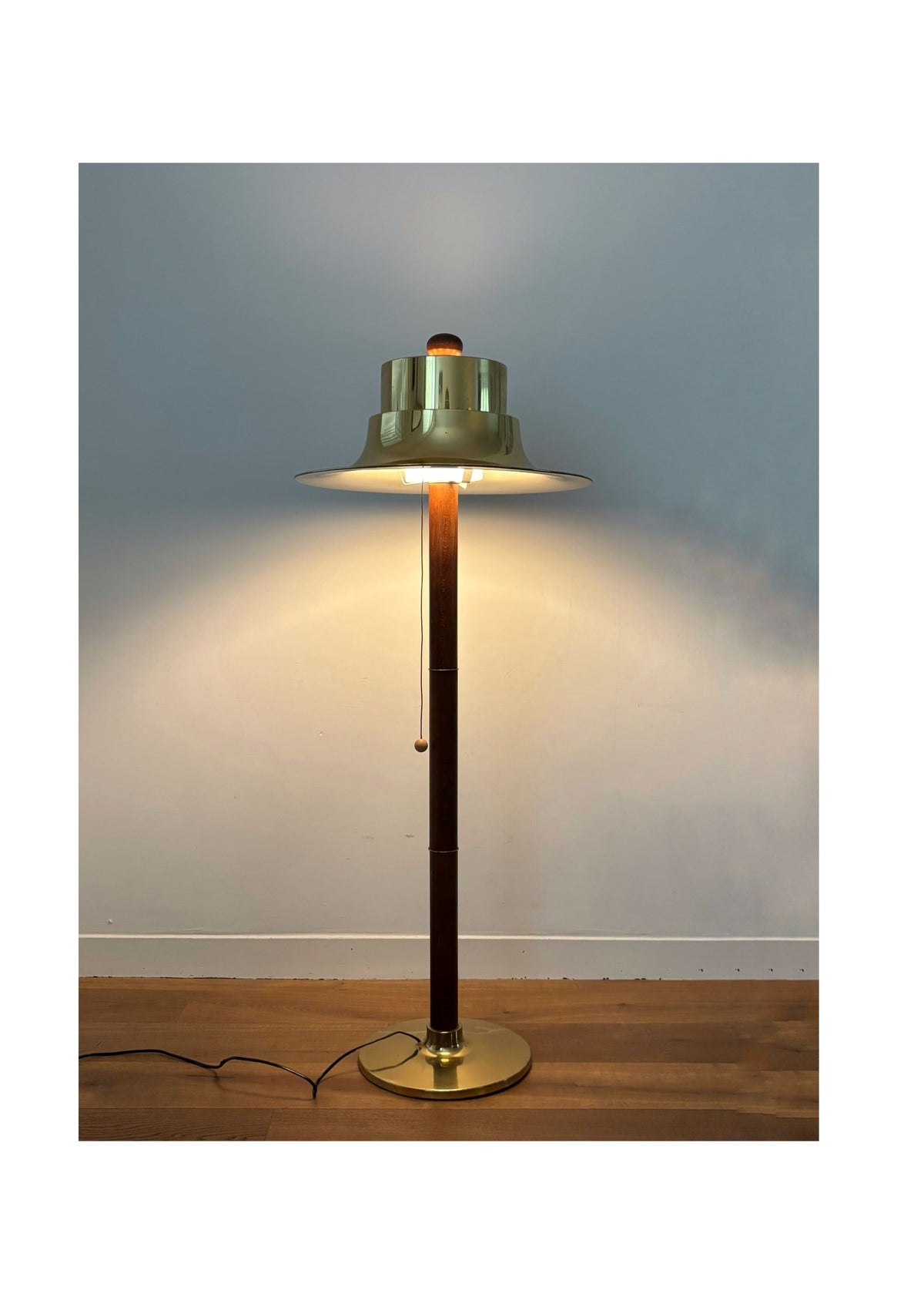 Scandinavian design floorlamp, oak base,aluminium shade – Norlett Elit, Sweden, 1970s