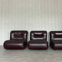 Italienische Loungesessel aus burgunderrotem Leder – 6er-Set
