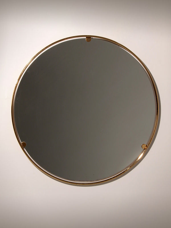Italian 1960s Solid Brass Wall Mirror with Original Patina – Milan Nightlife Provenance