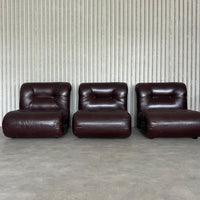 Italienische Loungesessel aus burgunderrotem Leder – 6er-Set