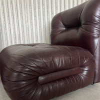 Italienische Loungesessel aus burgunderrotem Leder – 6er-Set