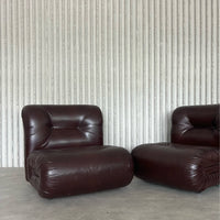 Italienische Loungesessel aus burgunderrotem Leder – 6er-Set