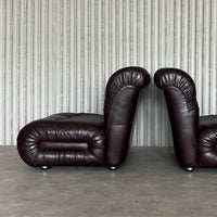 Italienische Loungesessel aus burgunderrotem Leder – 6er-Set
