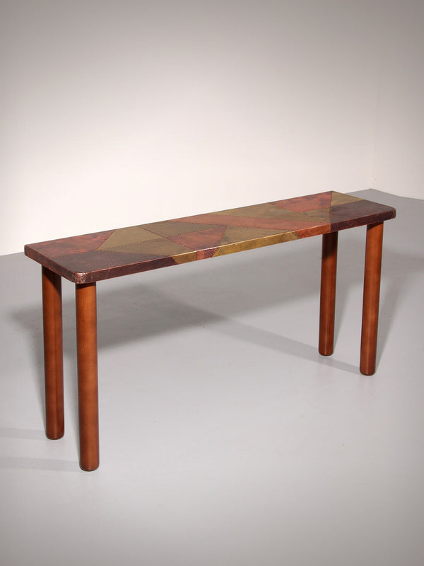 Lorenzo Burchiellaro, side table, copper and stained beechwood, Italy, 1960s.