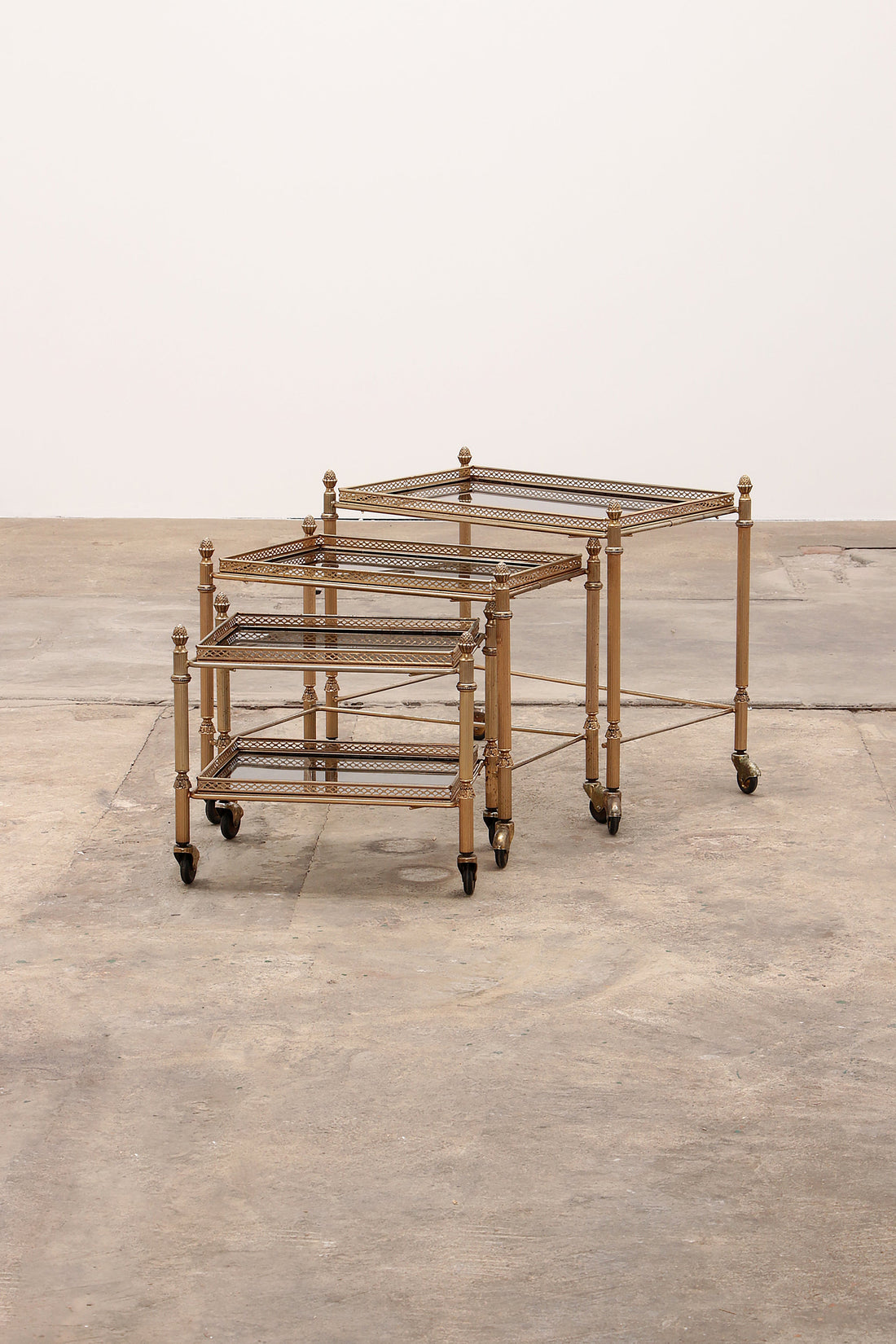 Maison Jansen Vintage Brass Trolley with Smoky Glass Tables - Collectors - Net.Work