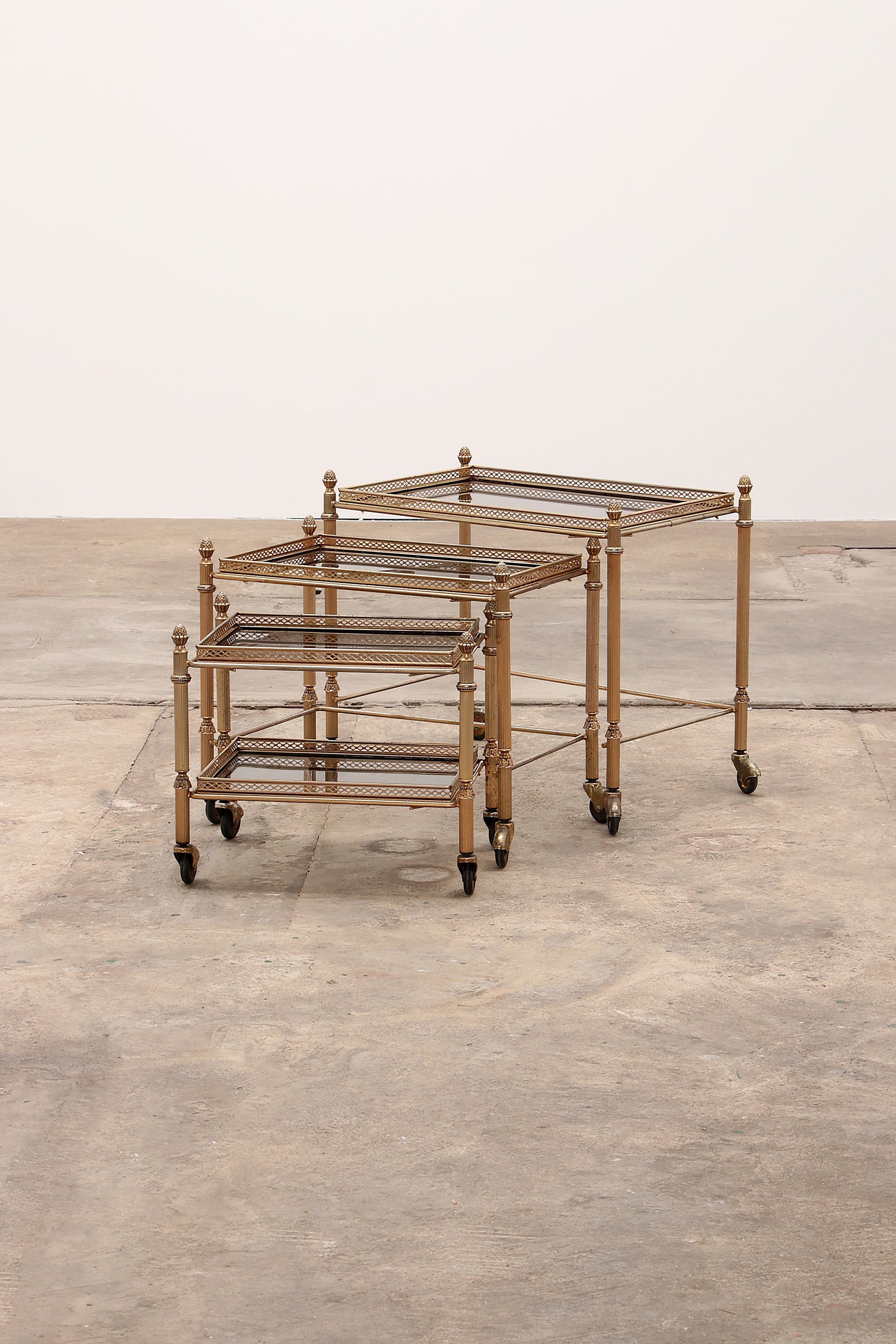 Maison Jansen Vintage Brass Trolley with Smoky Glass Tables - Collectors - Net.Work