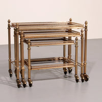 Maison Jansen Vintage Messing-Servierwagen mit Tischen aus Rauchglas