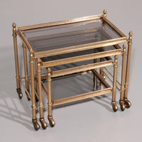Maison Jansen Vintage Messing-Servierwagen mit Tischen aus Rauchglas