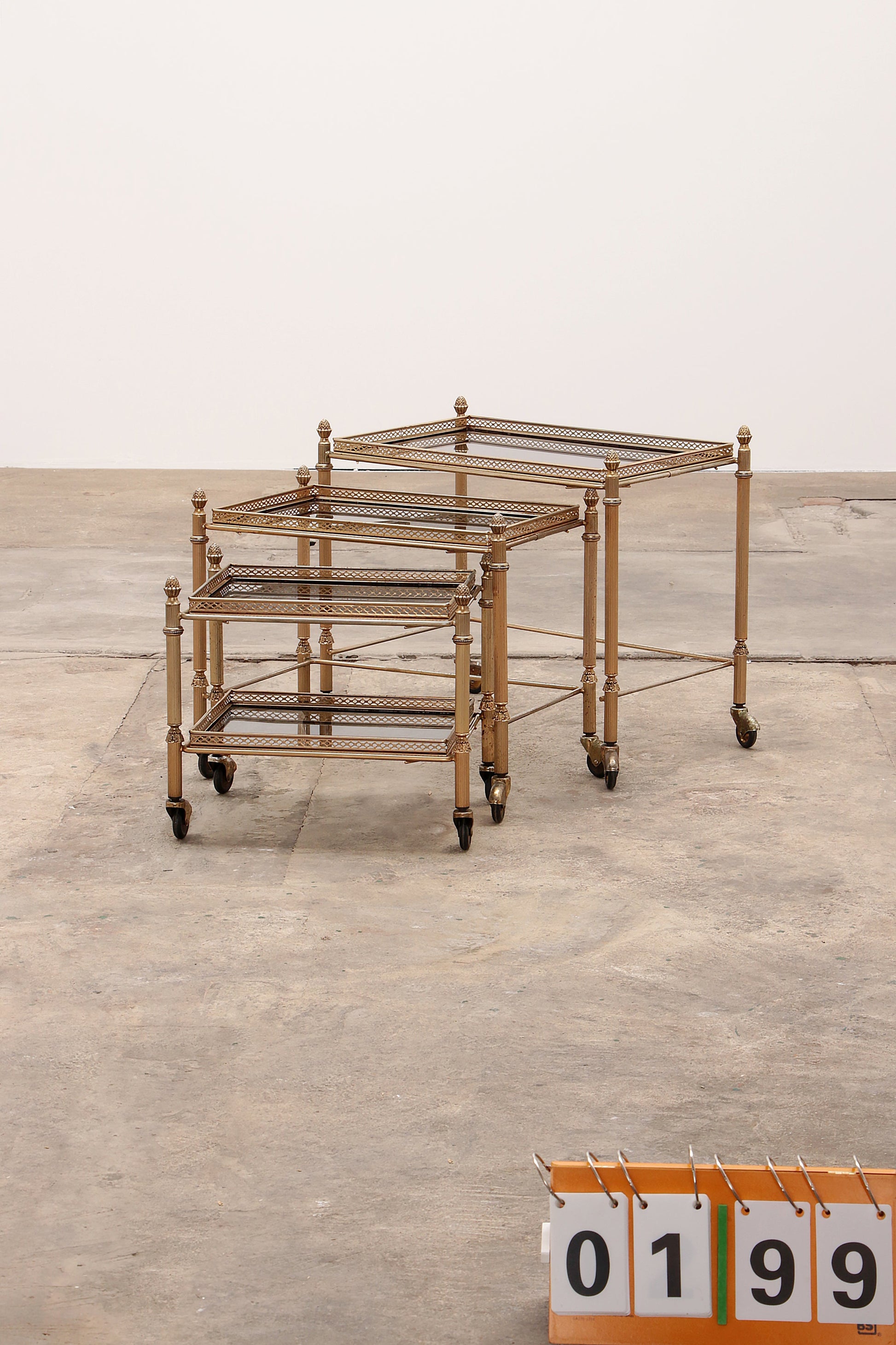 Maison Jansen Vintage Brass Trolley with Smoky Glass Tables - Collectors - Net.Work