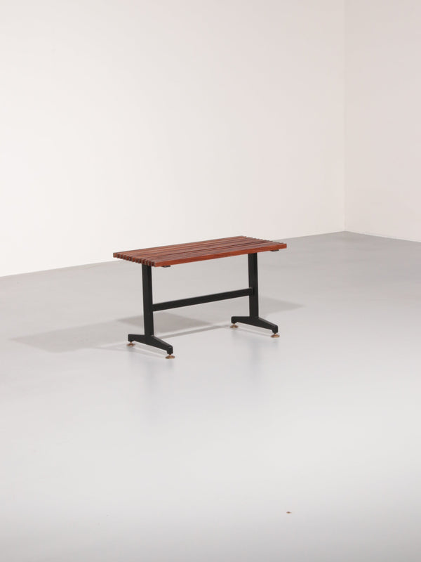 Mid-Century Italian Bench 1960s with Black Metal Frame,and Solid Teak Slats