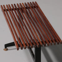 Mid-Century Italian Bench 1960s with Black Metal Frame,and Solid Teak Slats