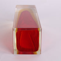 Murano-Vase, quadratischer Block, rot-orange