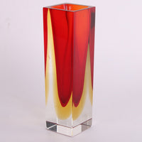 Murano-Vase, quadratischer Block, rot-orange