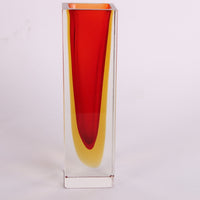 Murano-Vase, quadratischer Block, rot-orange
