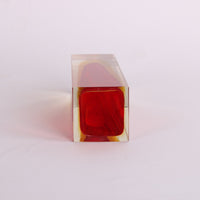 Murano-Vase, quadratischer Block, rot-orange