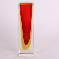 Murano-Vase, quadratischer Block, rot-orange
