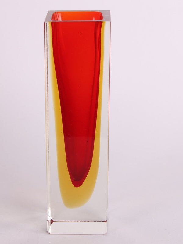 Murano square block vase red orange