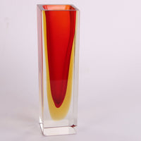Murano-Vase, quadratischer Block, rot-orange