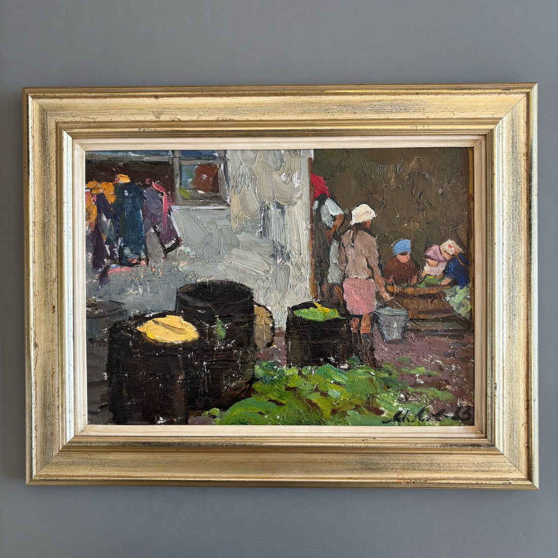 Painting Russian School, ‘Girls on the farm’, oil on board, 1963 - Collectors - Net.Work
