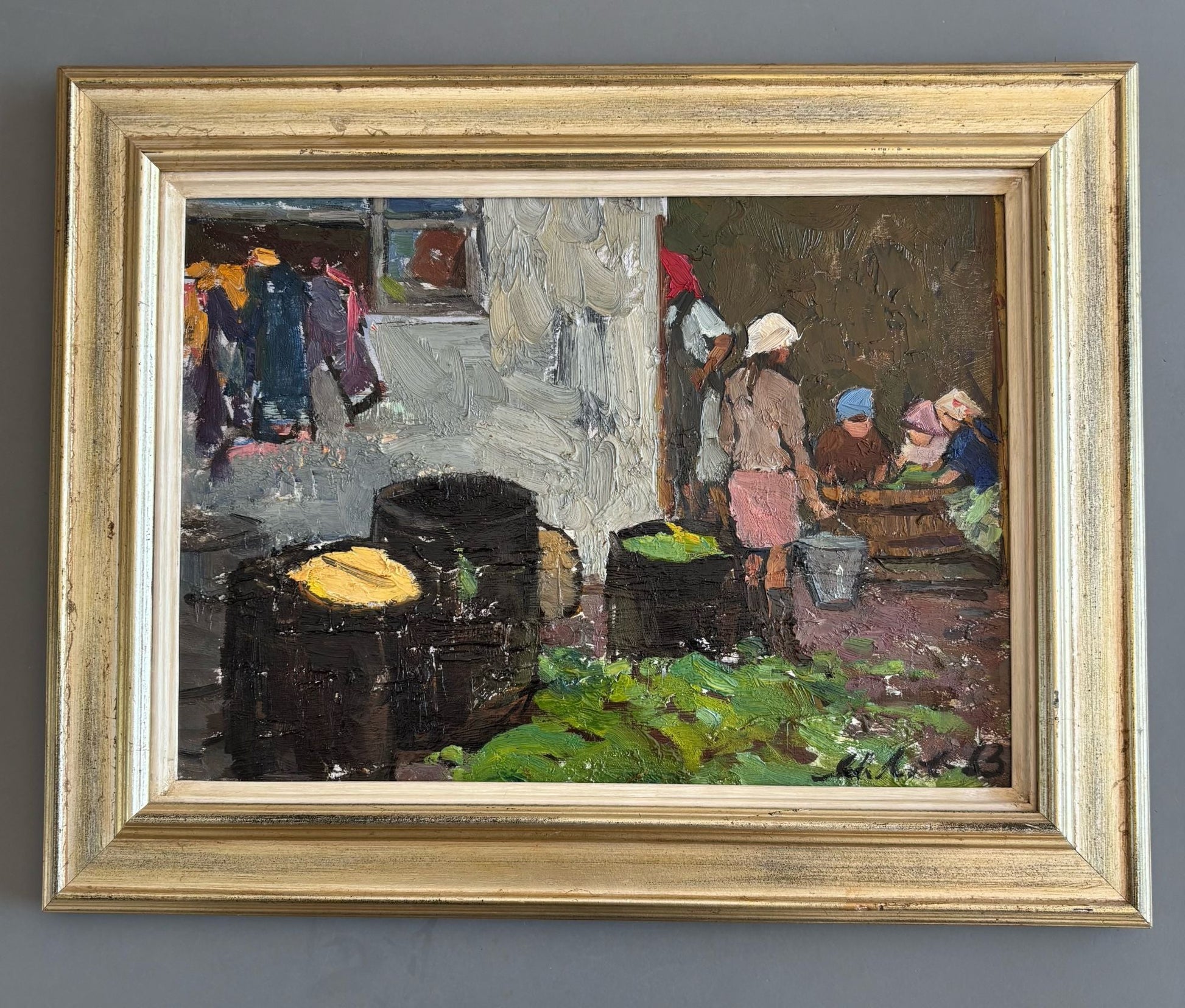 Painting Russian School, ‘Girls on the farm’, oil on board, 1963 - Collectors - Net.Work