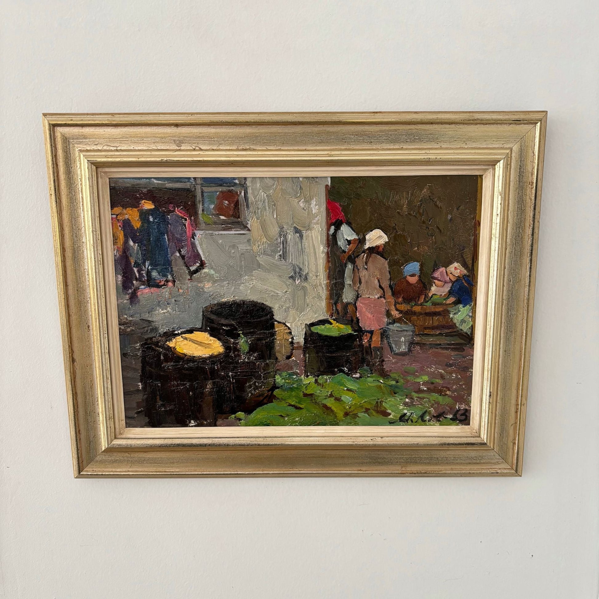 Painting Russian School, ‘Girls on the farm’, oil on board, 1963 - Collectors - Net.Work