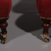 Pair of French Red fabric Button Back Armchairs