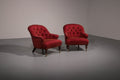Pair of French Red fabric Button Back Armchairs - Collectors - Net.Work