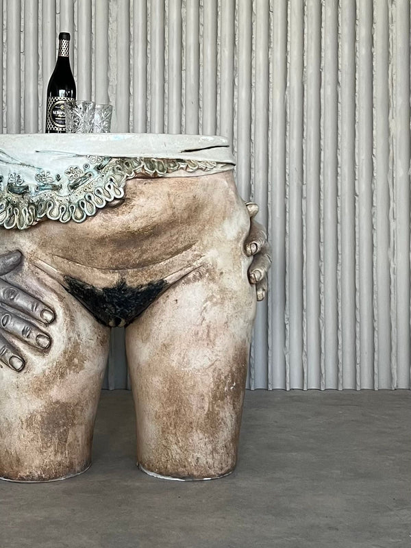 Sculptural ceramic side table by Francis Hewlett