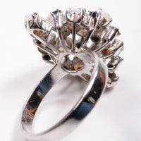 Vintage Sterling Silver Ring with Opals and Blue Rhinestones, Size 14