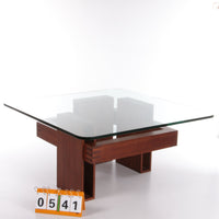 Vintage Teak and Glass Brutalist Coffee Table, 1970s Design