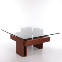 Vintage Teak and Glass Brutalist Coffee Table, 1970s Design