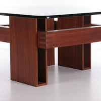 Vintage Teak and Glass Brutalist Coffee Table, 1970s Design