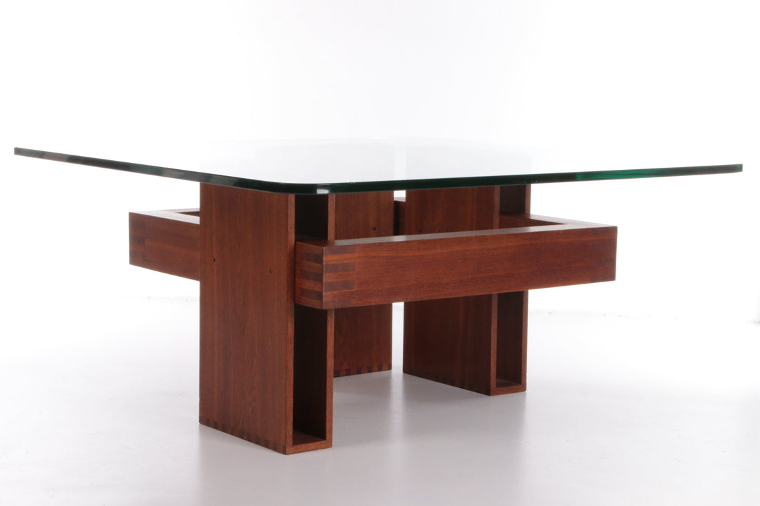 Vintage Teak and Glass Brutalist Coffee Table, 1970s Design - Collectors - Net.Work