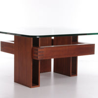 Vintage Teak and Glass Brutalist Coffee Table, 1970s Design