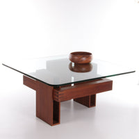 Vintage Teak and Glass Brutalist Coffee Table, 1970s Design