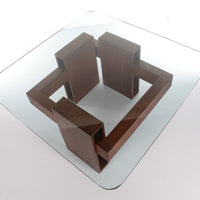 Vintage Teak and Glass Brutalist Coffee Table, 1970s Design