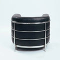 Zanotta Onda black round leather chairs, inspired by le Corbusier, Italy, set 2 - COLLECTORS RDAM