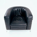 Zanotta Onda black round leather chairs, inspired by le Corbusier, Italy, set 2 - COLLECTORS RDAM